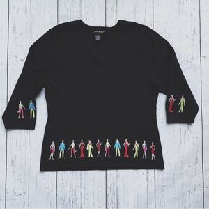 Alexander Bartlett Woman Vneck Novelty Print Embroidered Models 3/4 Sweater